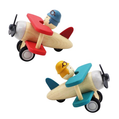 Avión con aviador de madera