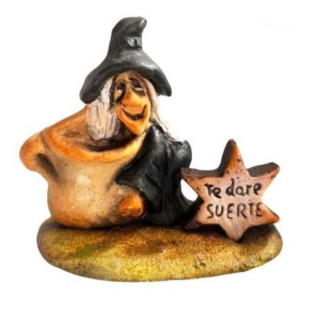 Bruja de cerámica caldero hecha a mano con cartel