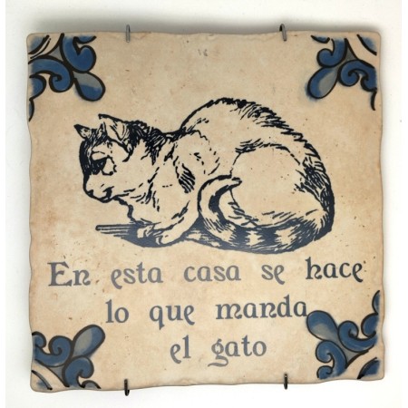Baldosa de cerámica decorativa con frases y monumentos de Ayllón