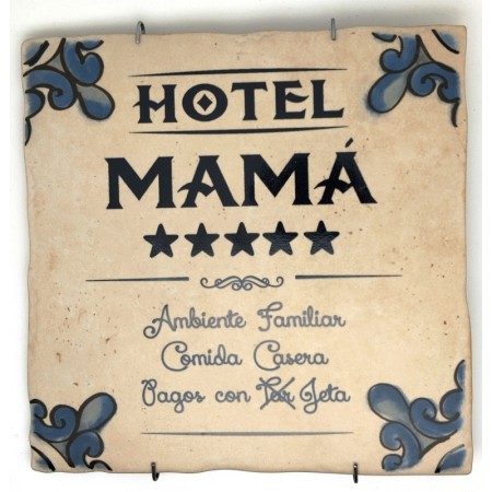 Baldosa de cerámica decorativa con frases y monumentos de Ayllón