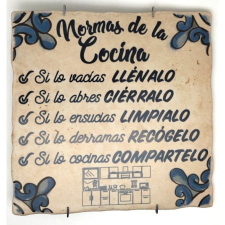 Baldosa de cerámica decorativa con frases y monumentos de Ayllón