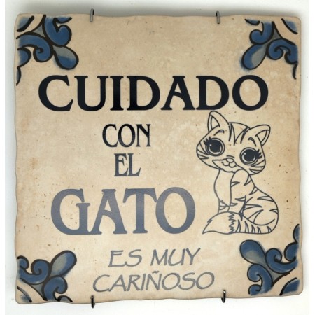 Baldosa de cerámica decorativa con frases y monumentos de Ayllón