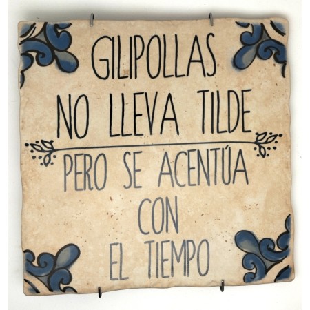 Baldosa de cerámica decorativa con frases y monumentos de Ayllón