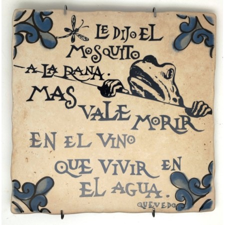 Baldosa de cerámica decorativa con frases y monumentos de Ayllón