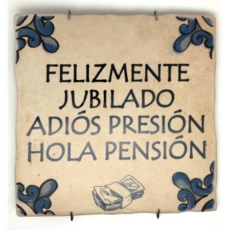 Baldosa de cerámica decorativa con frases y monumentos de Ayllón