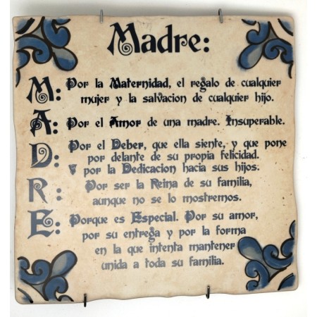 Baldosa de cerámica decorativa con frases y monumentos de Ayllón