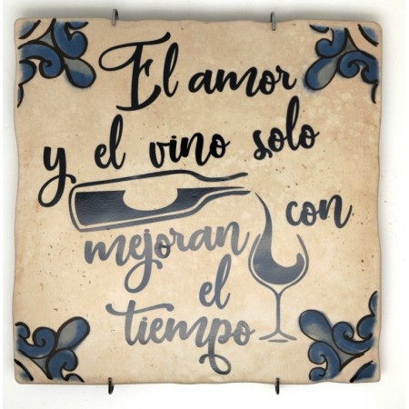 Baldosa de cerámica decorativa con frases y monumentos de Ayllón