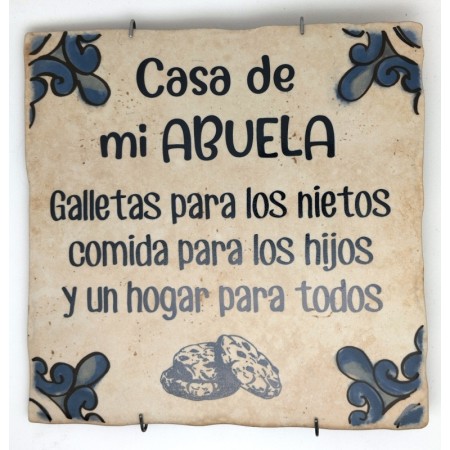 Baldosa de cerámica decorativa con frases y monumentos de Ayllón